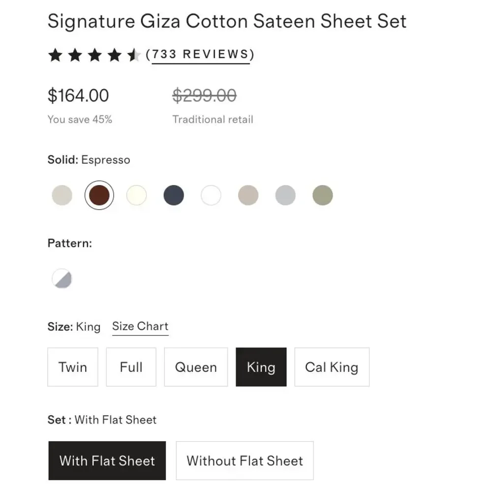 Quince Signature Giza Cotton Sateen Sheet Set KING in Espresso